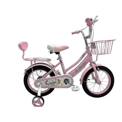 Kontrafékes Gyermek Kislány Rózsaszín Bicikli Kerékpár Kis Kosárral és Hátsó Üléssel 12"